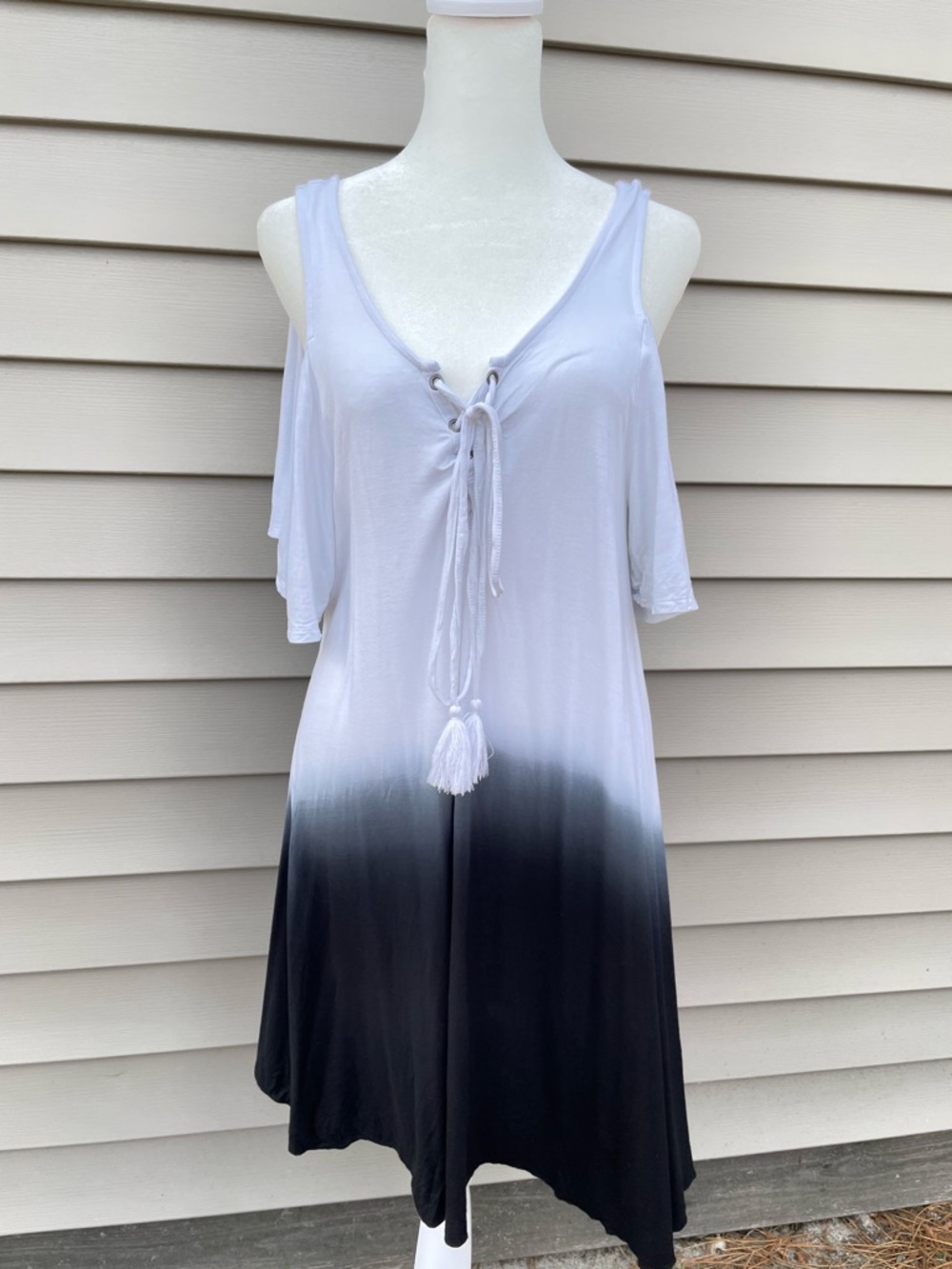 VENUS White to Black Ombre Cold-Shoulder Swim Coverup Dress
